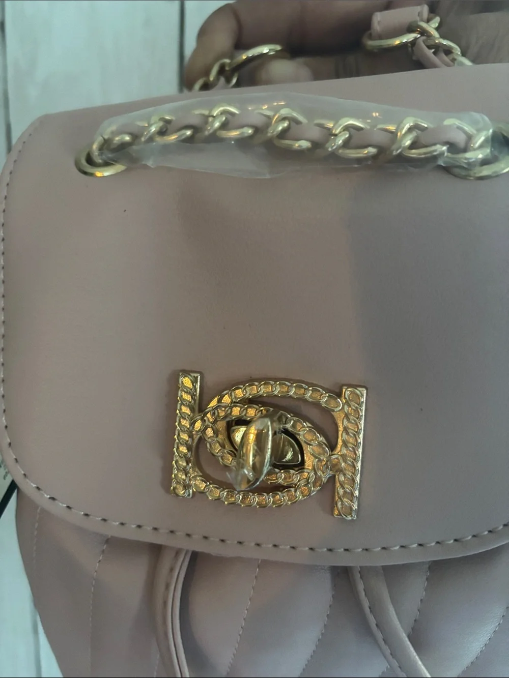 Quilted Pink Mini Backpack with Gold Hardware